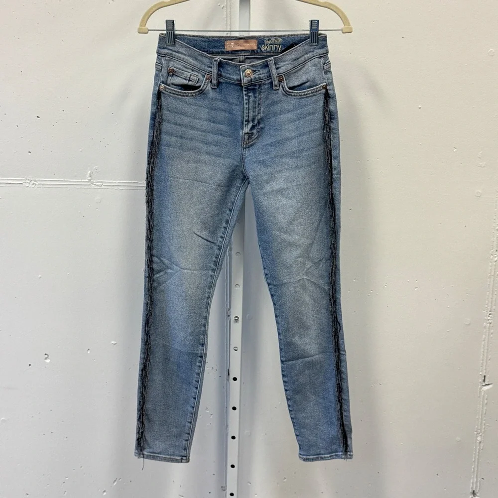 7 For All Mankind Luxe Vintage Ankle Skinny Jeans Beaded Fringe W28 Festival